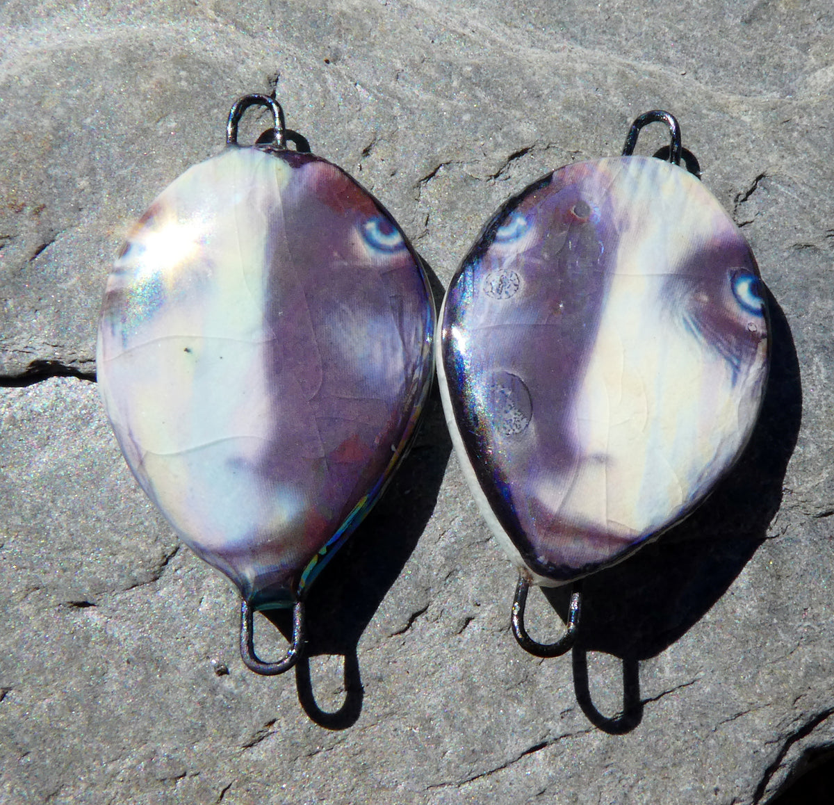 Porcelain Lustrous Ghostly Face Decal Earring Connectors #1