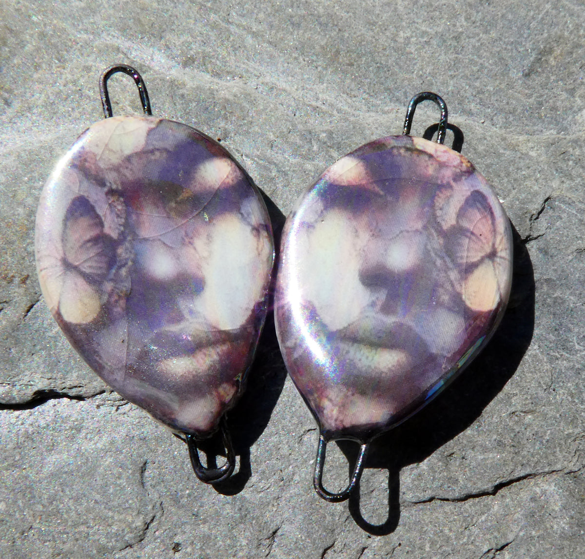 Porcelain Lustrous Ghostly Face Decal Earring Connectors #2
