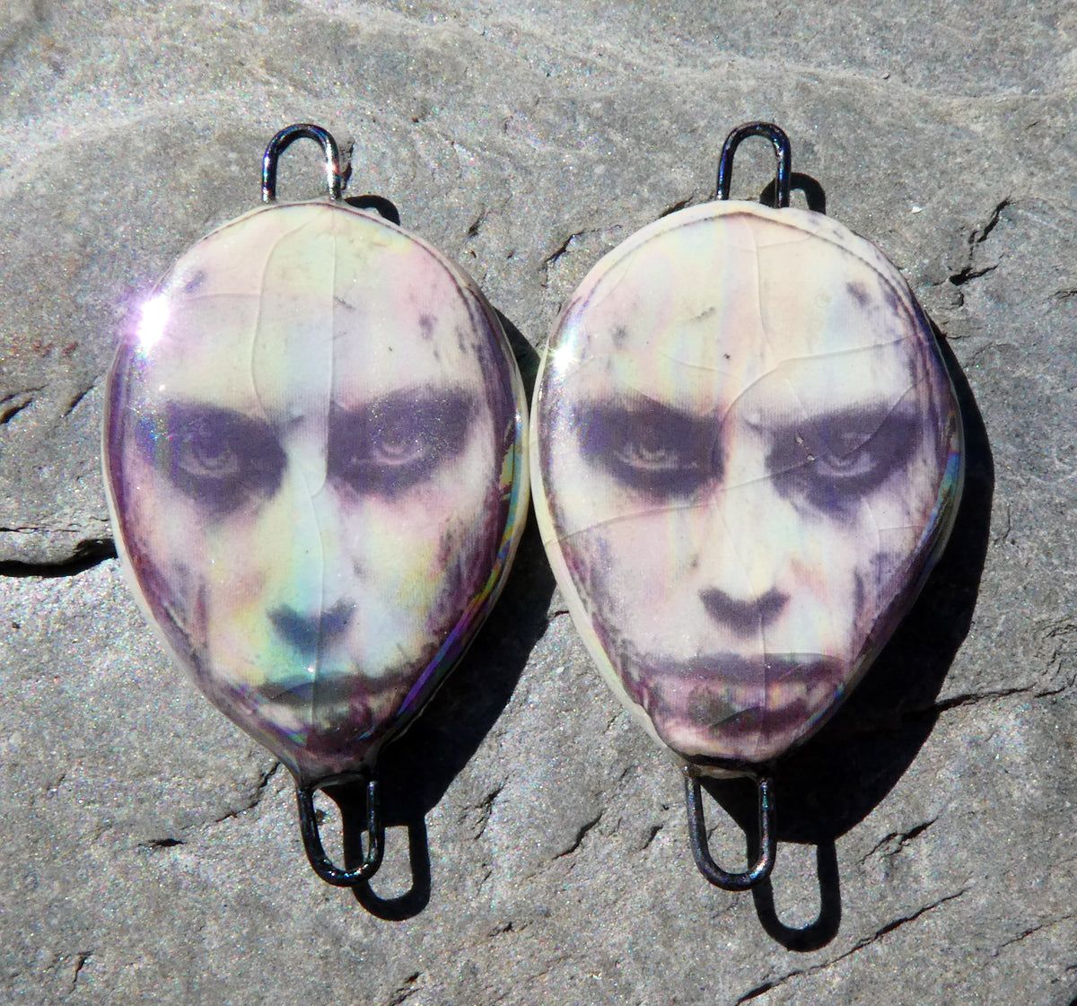 Porcelain Lustrous Ghostly Face Decal Earring Connectors #3