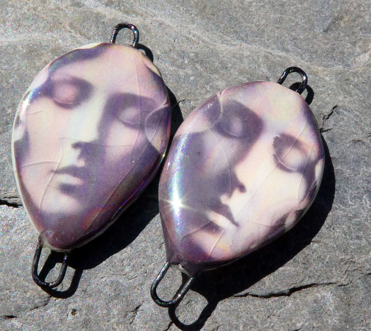 Porcelain Lustrous Ghostly Face Decal Earring Connectors #5