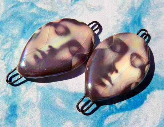 Porcelain Lustrous Ghostly Face Decal Earring Connectors #5