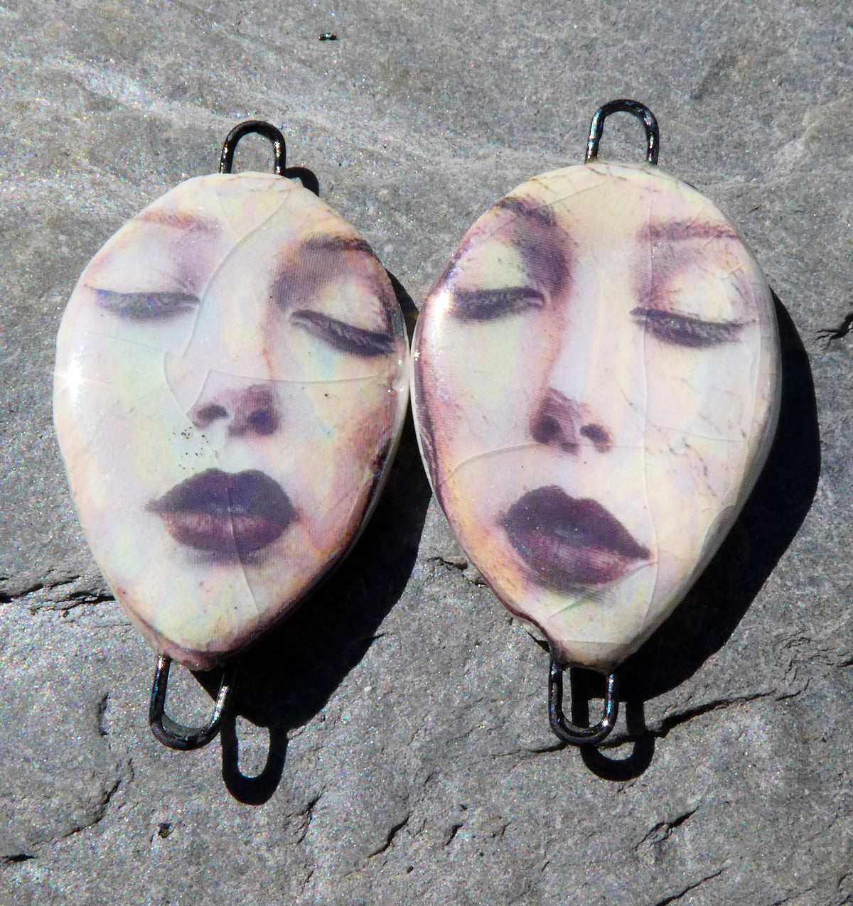 Porcelain Lustrous Ghostly Face Decal Earring Connectors #6