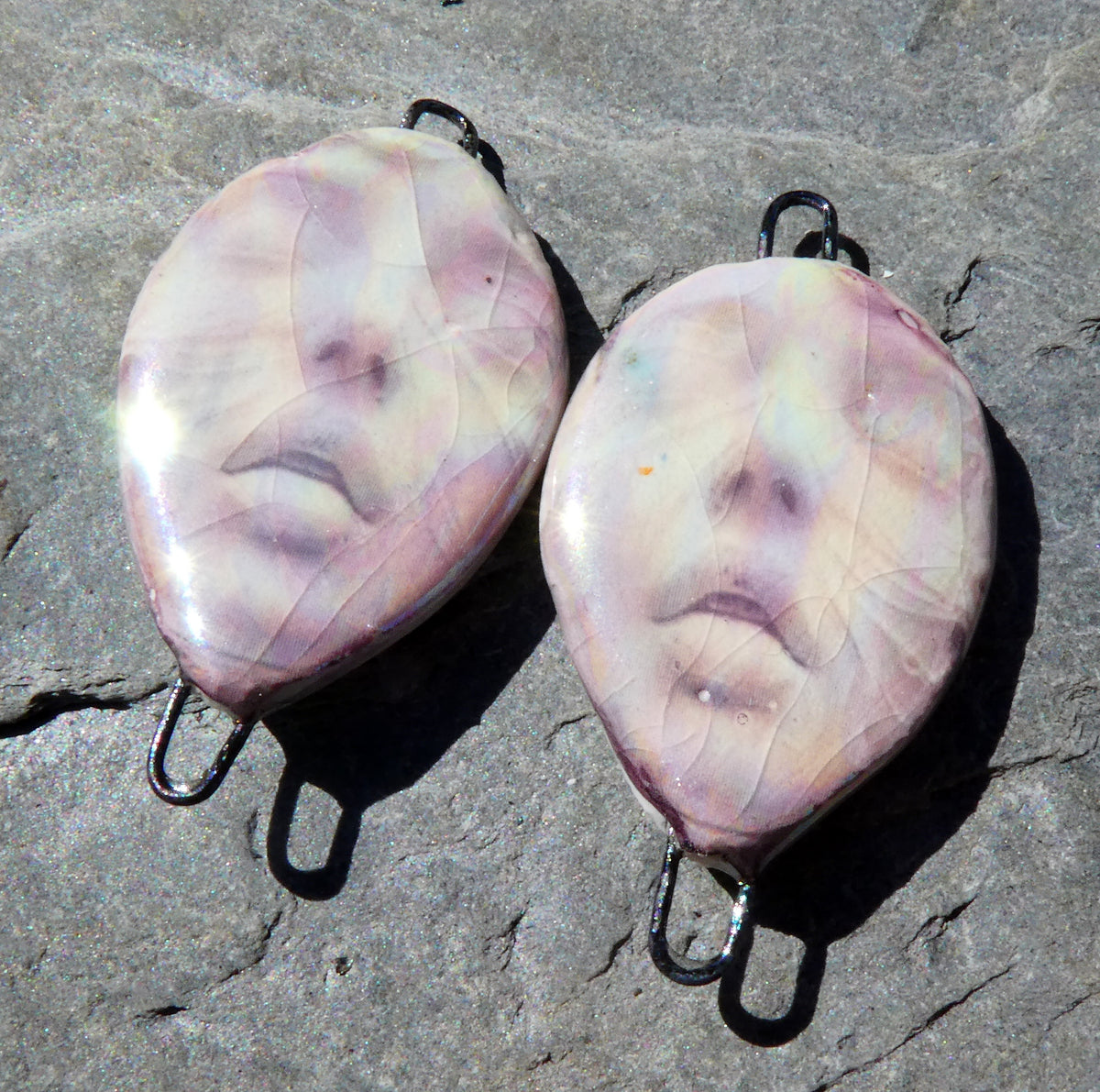 Porcelain Lustrous Ghostly Face Decal Earring Connectors #8