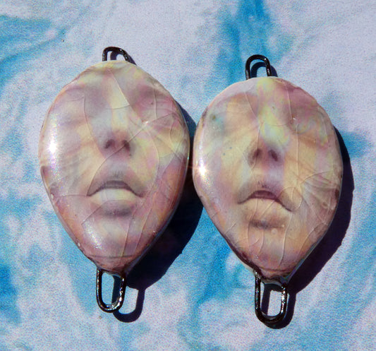 Porcelain Lustrous Ghostly Face Decal Earring Connectors #8