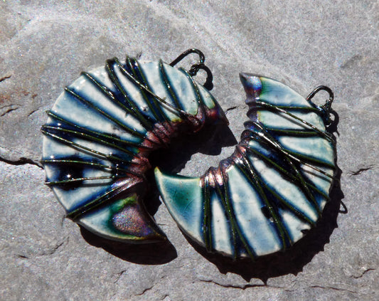 Ceramic Wire Wrapped Crescent Moon Charms -Waterfall
