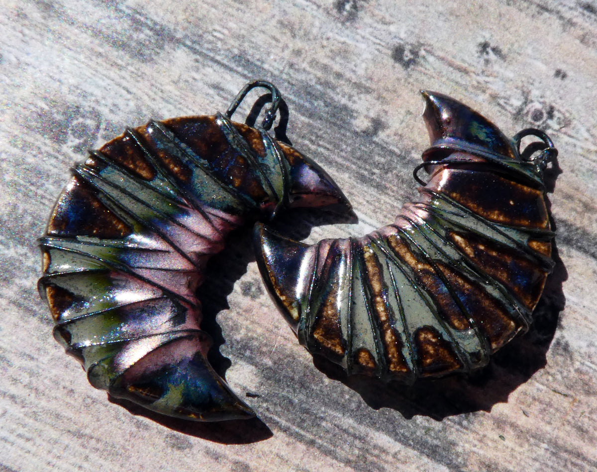 Ceramic Wire Wrapped Crescent Moon Charms -Blue Grotto