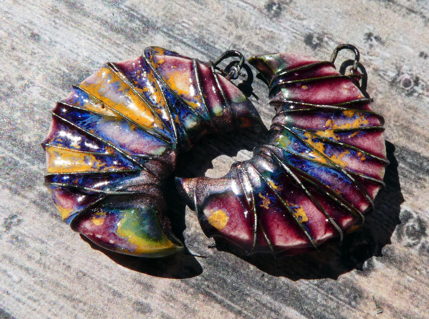 Ceramic Wire Wrapped Crescent Moon Charms -Sailors Delight