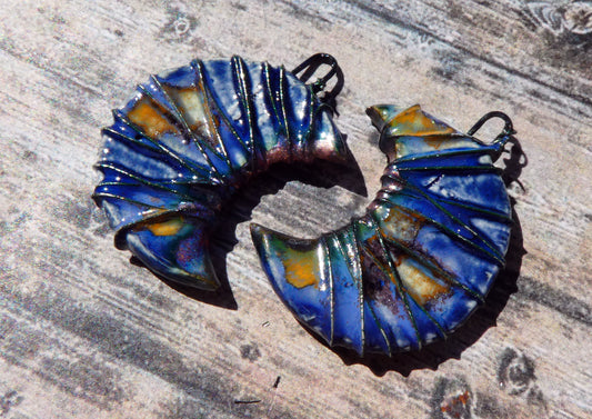 Ceramic Wire Wrapped Crescent Moon Charms -Outer Galaxy