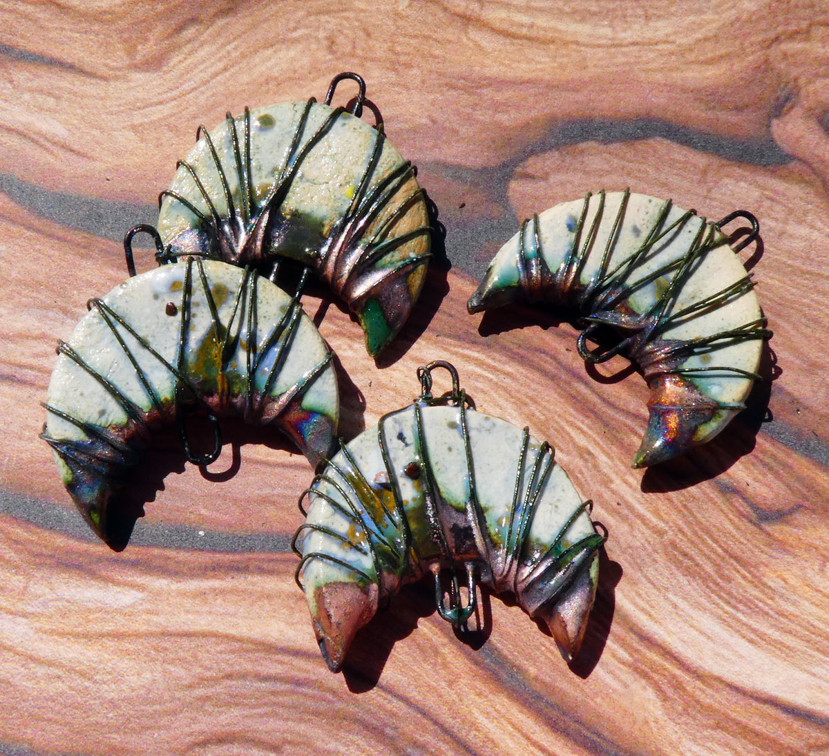 Ceramic Wire Wrapped Crescent Moon Connectors - Sky Diamonds