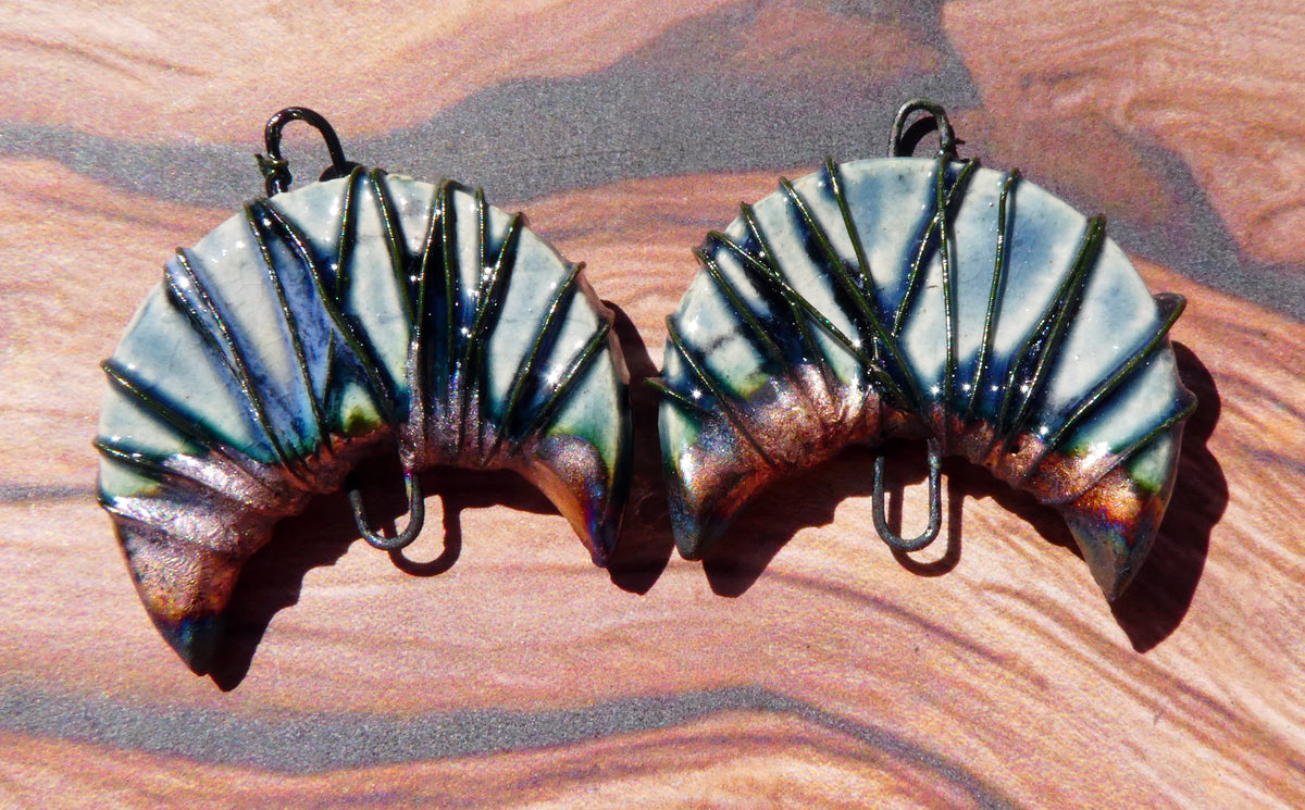 Ceramic Wire Wrapped Crescent Moon Connectors - Waterfall
