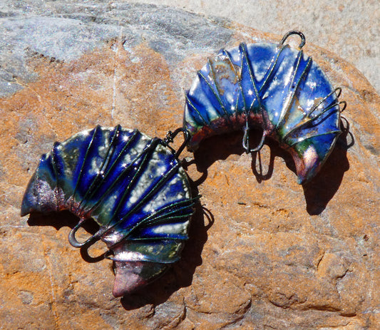 Ceramic Wire Wrapped Crescent Moon Connectors -Outer Galaxy
