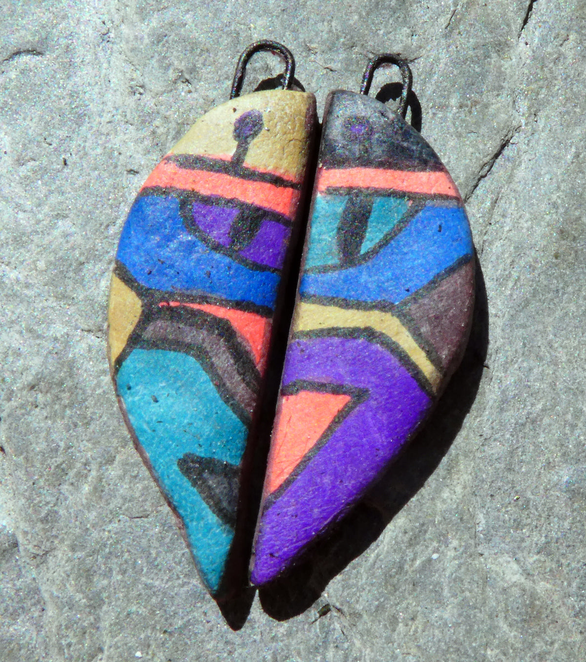 Ceramic Inky Half Face Earring Charms #3
