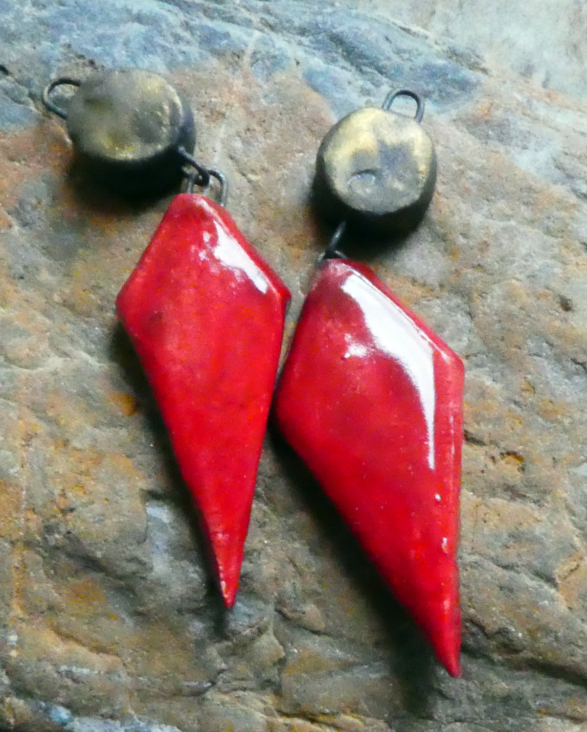 Ceramic Long Diamond Dangles - Red