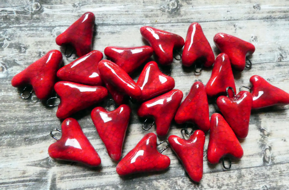 Ceramic Red Crackle Hearts Earring Charms
