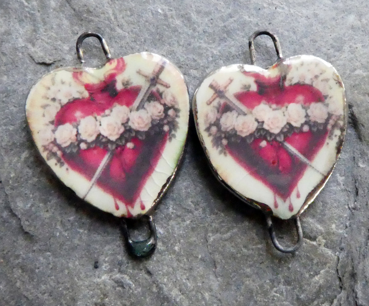 Ceramic Mexican Milagro Heart Decal Connectors - #2