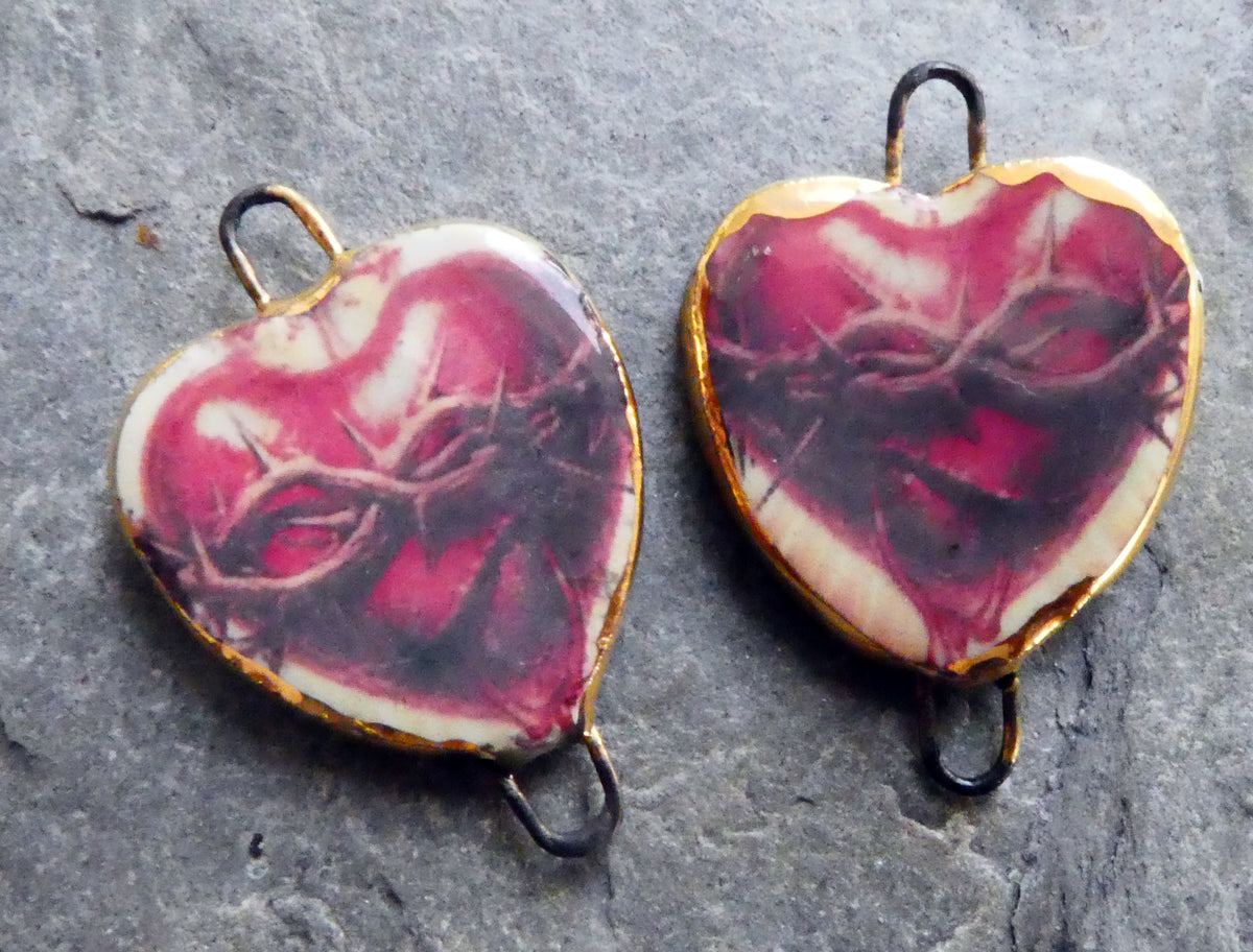 Ceramic Mexican Milagro Heart Decal Connectors - #5
