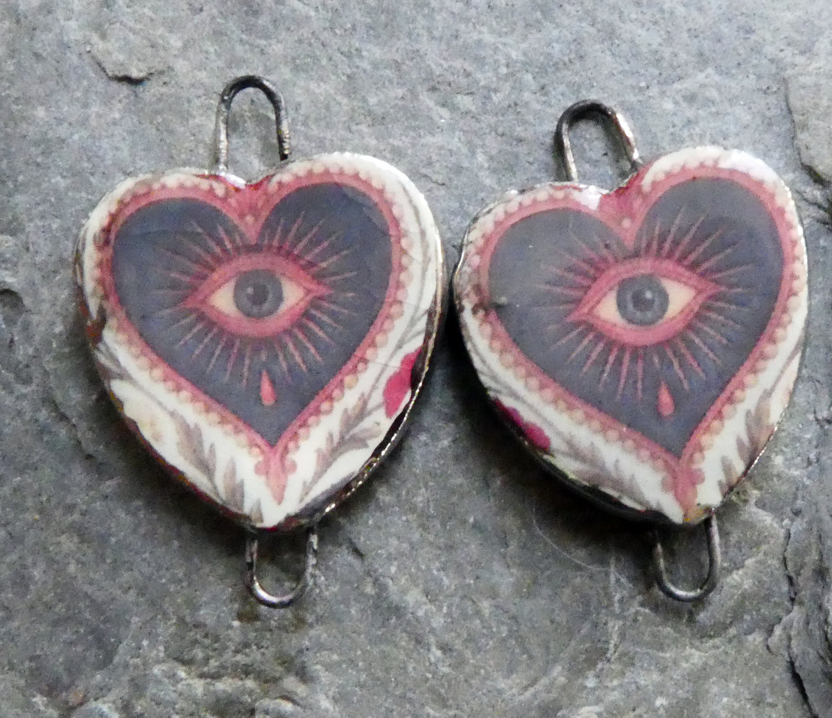 Ceramic Mexican Milagro Heart Decal Connectors - #7