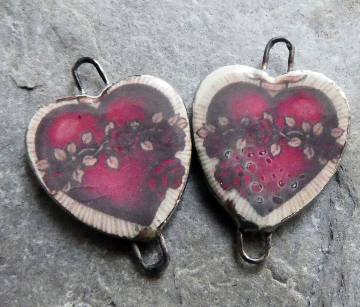 Ceramic Mexican Milagro Heart Decal Connectors - #10