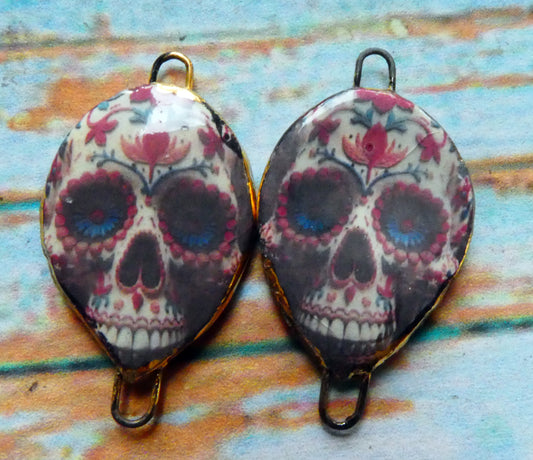 Ceramic Day of the Dead Skull Decal Connectors - #3