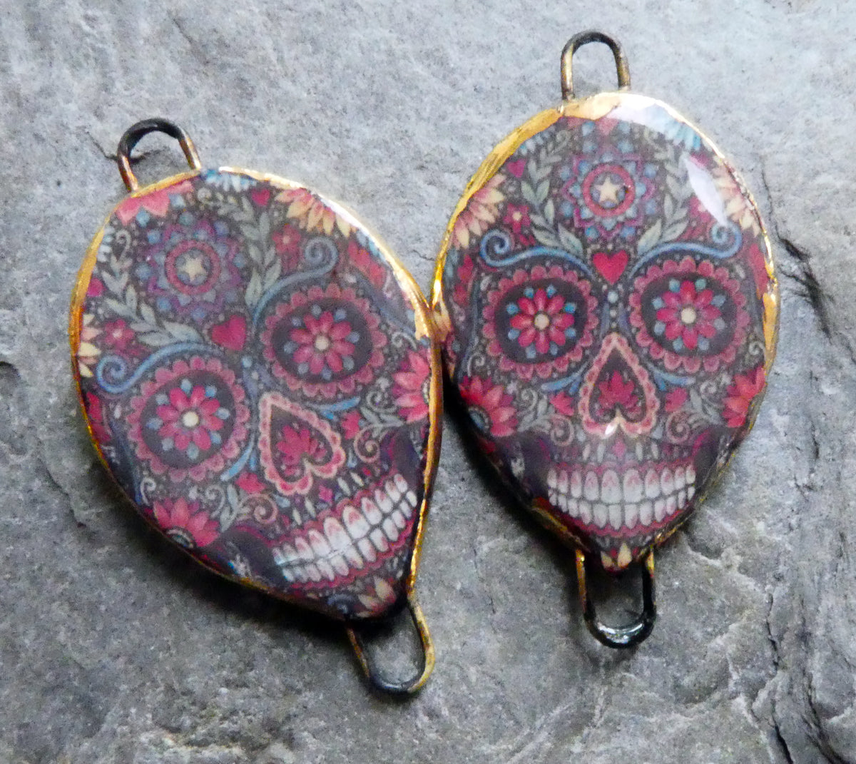 Ceramic Day of the Dead Skull Decal Connectors - #4