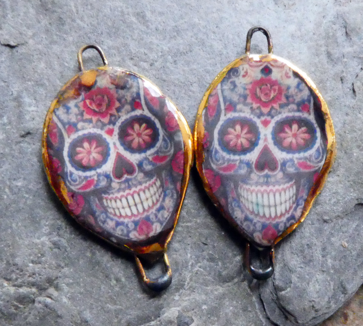 Ceramic Day of the Dead Skull Decal Connectors - #5