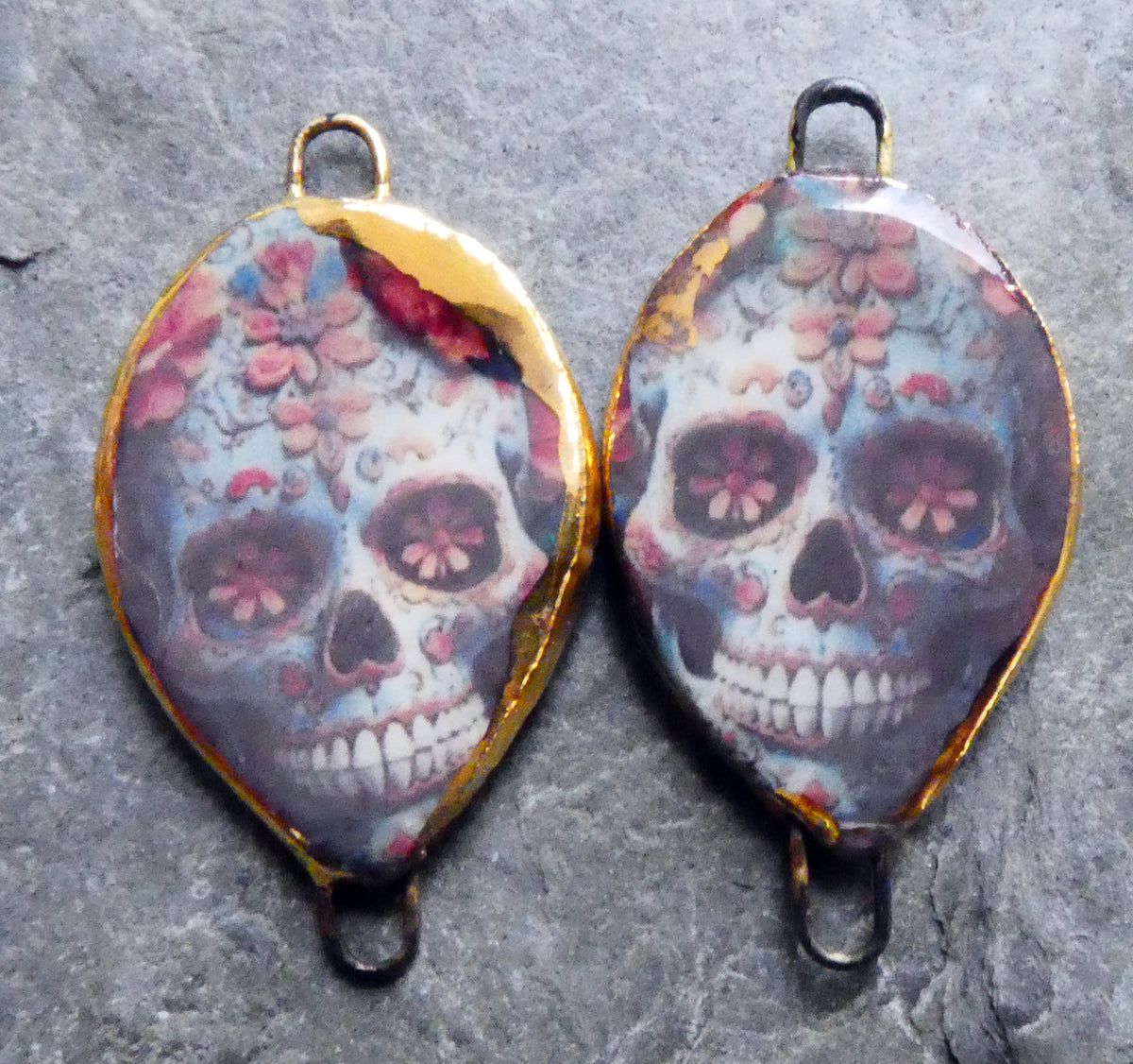 Ceramic Day of the Dead Skull Decal Connectors - #6