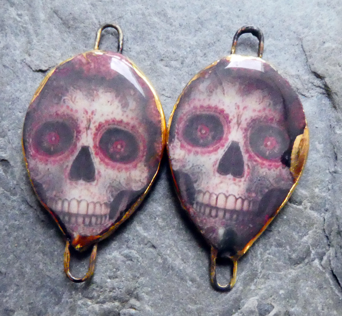 Ceramic Day of the Dead Skull Decal Connectors - #7