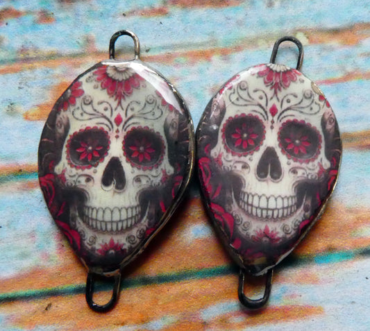 Ceramic Day of the Dead Skull Decal Connectors - #10