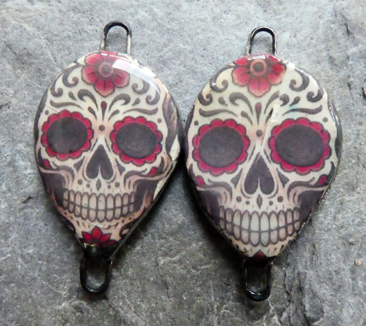 Ceramic Day of the Dead Skull Decal Connectors - #11
