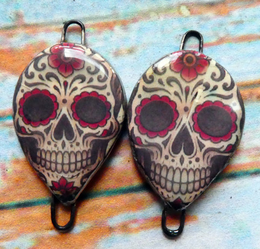 Ceramic Day of the Dead Skull Decal Connectors - #11