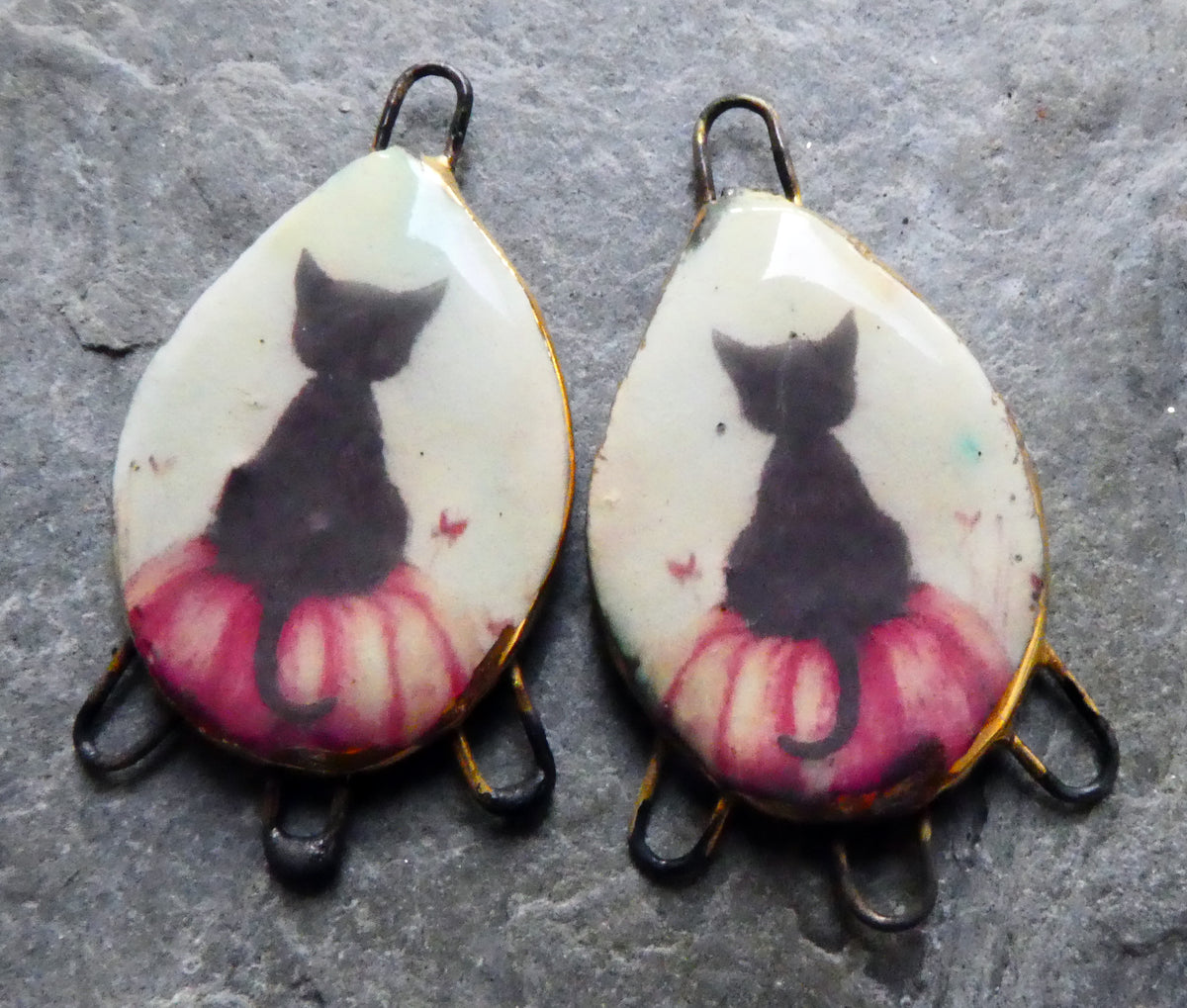 Ceramic Halloween Cat Decal Connectors