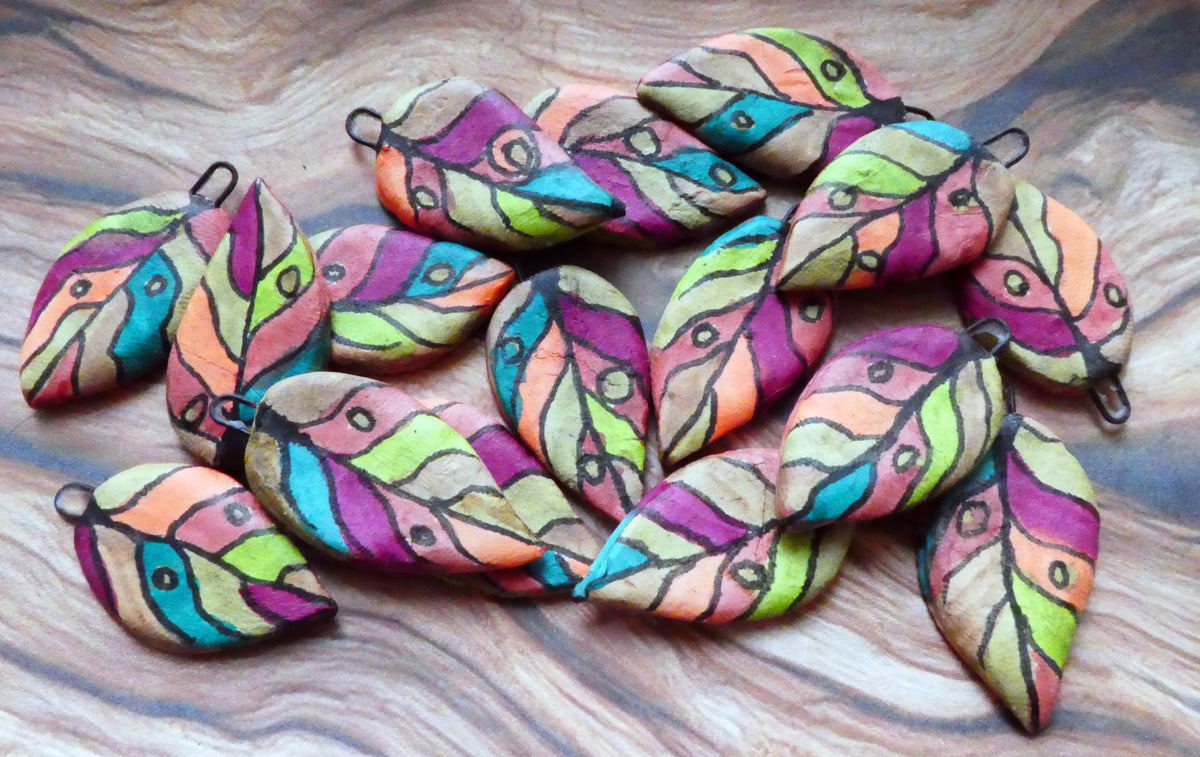 Ceramic Inky Leaf Earring Charms