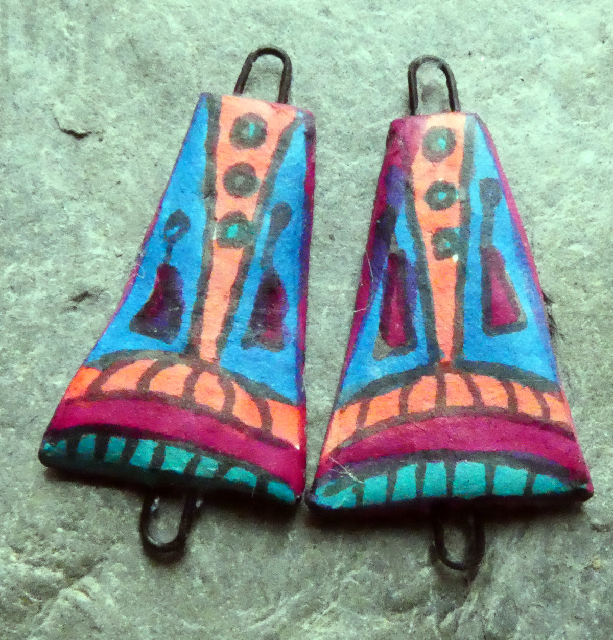 Ceramic Inky Wedge Earring Connectors #3