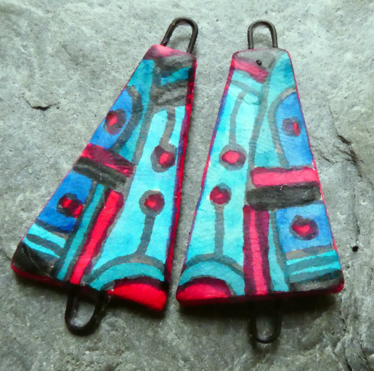Ceramic Inky Wedge Earring Connectors #10
