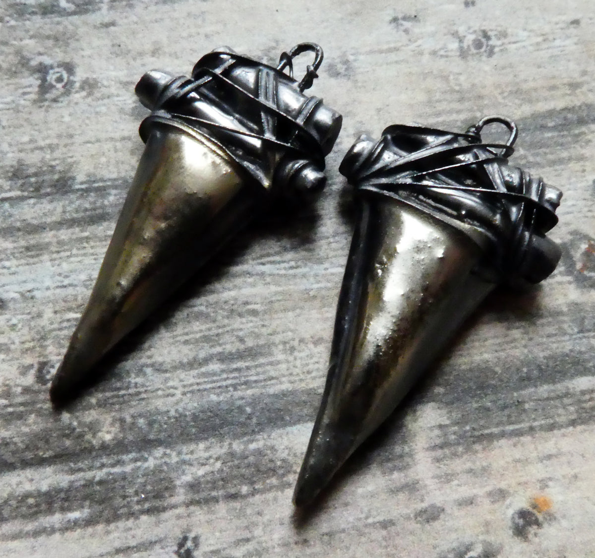 Ceramic Wire Wrapped Dagger Charms - Pewter