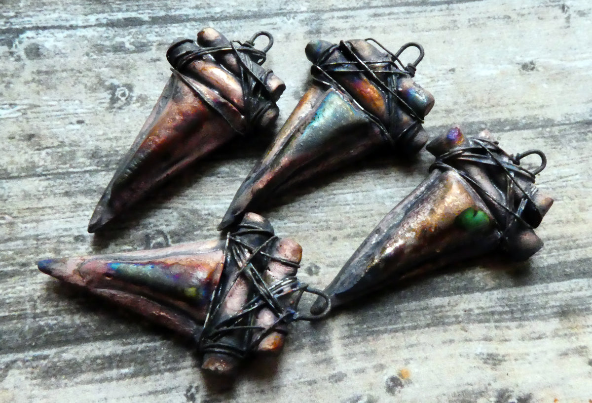 Ceramic Wire Wrapped Dagger Charms - Scorched