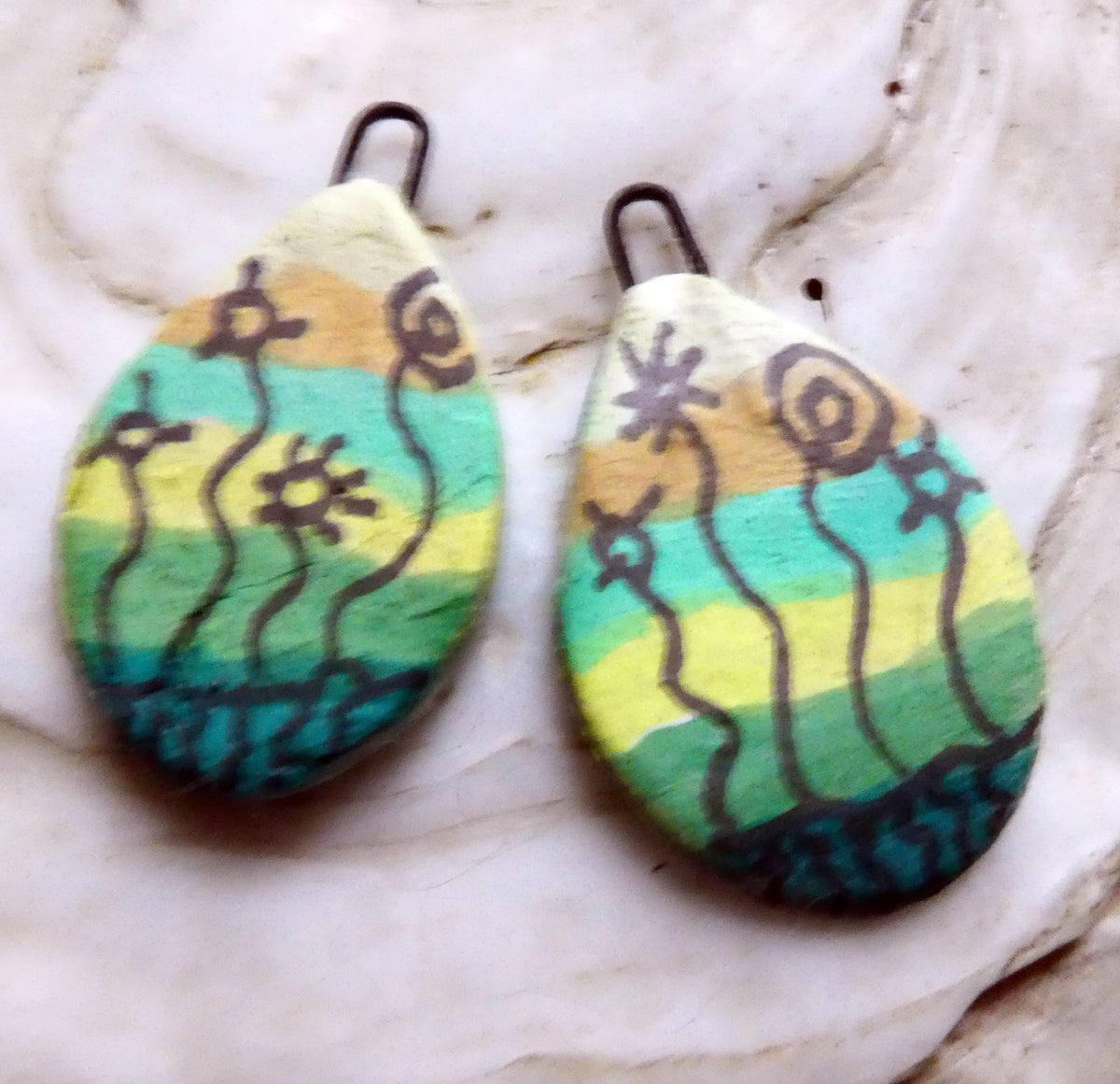 Ceramic Inky Teardrop Earring Charms - Greens