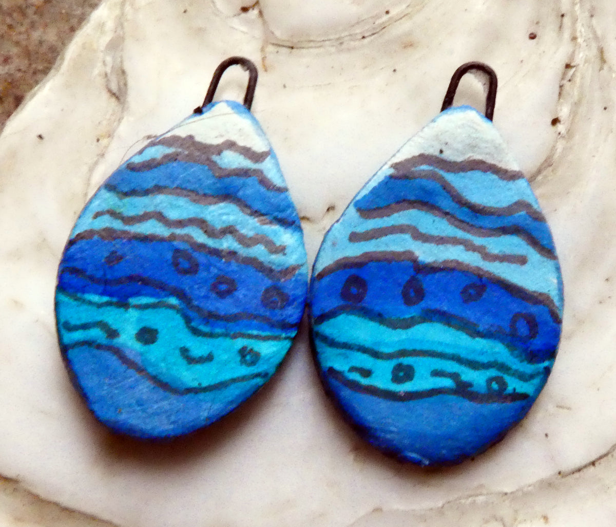 Ceramic Inky Teardrop Earring Charms - Blues