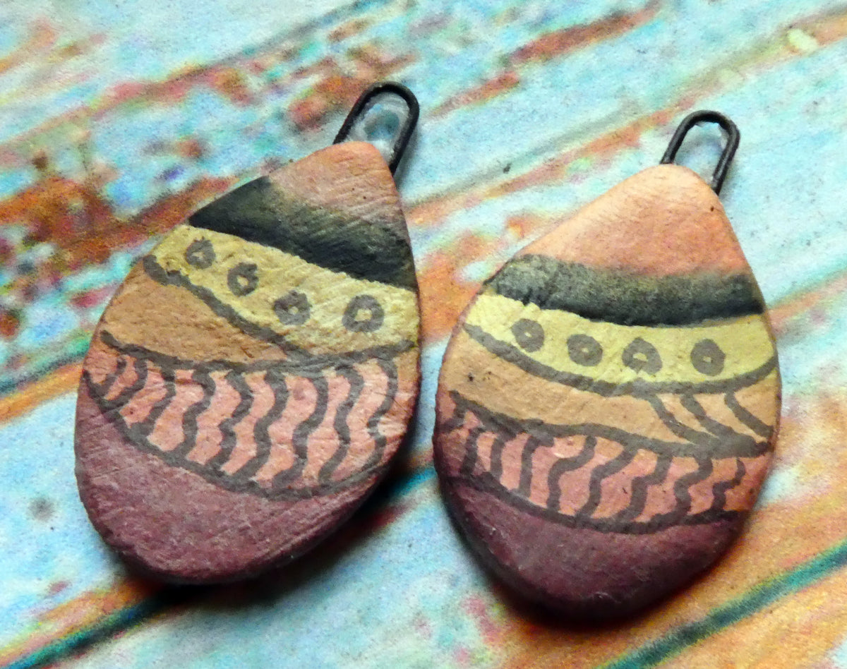 Ceramic Inky Teardrop Earring Charms - Browns