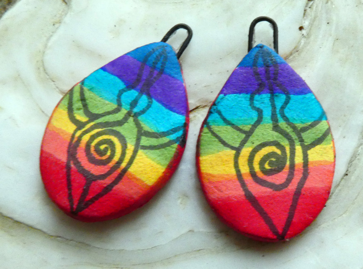 Ceramic Inky Teardrop Earring Charms - Rainbow #2