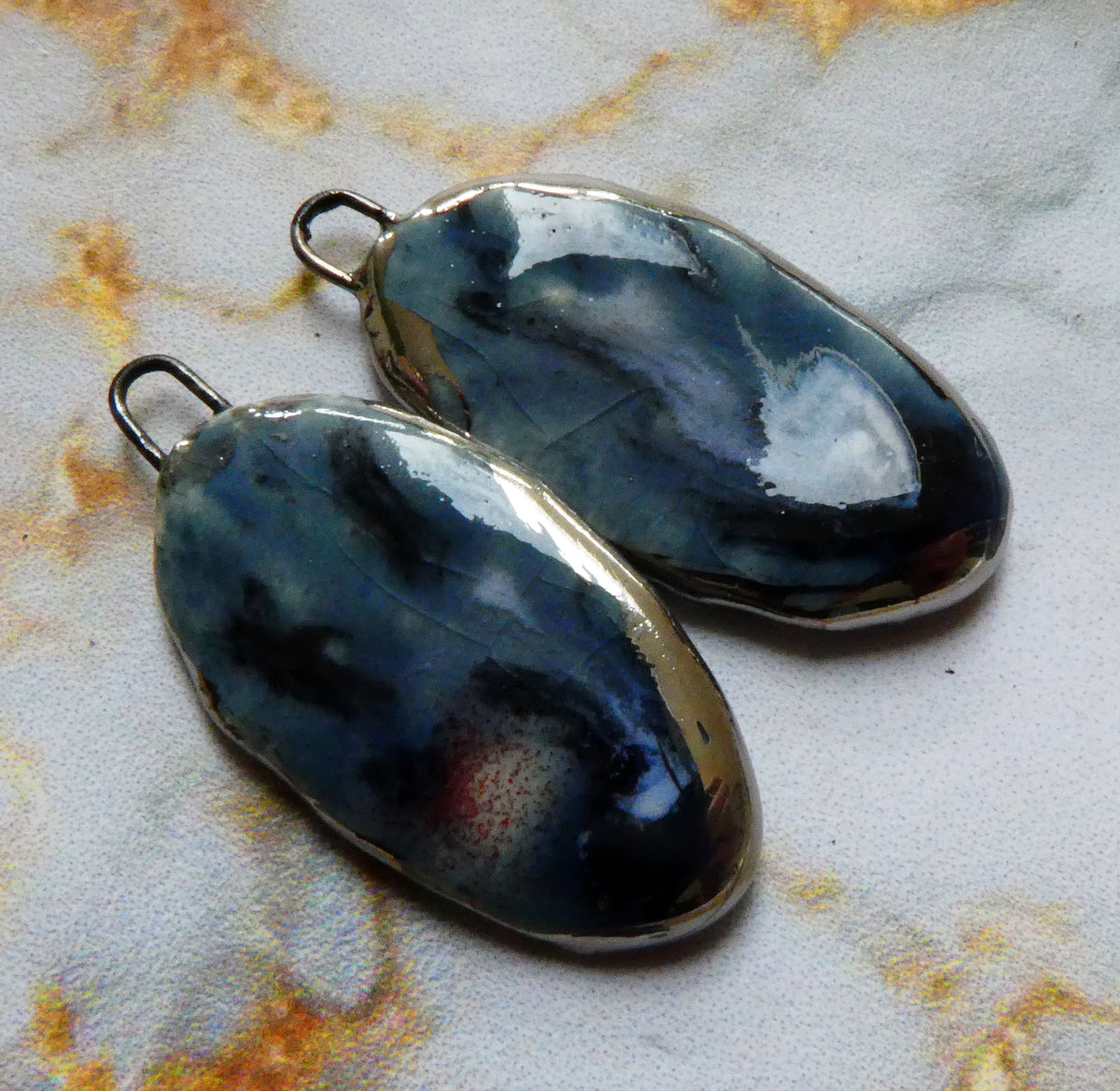 Ceramic Lustre Rimmed Sliver Charms - Ocean Mist
