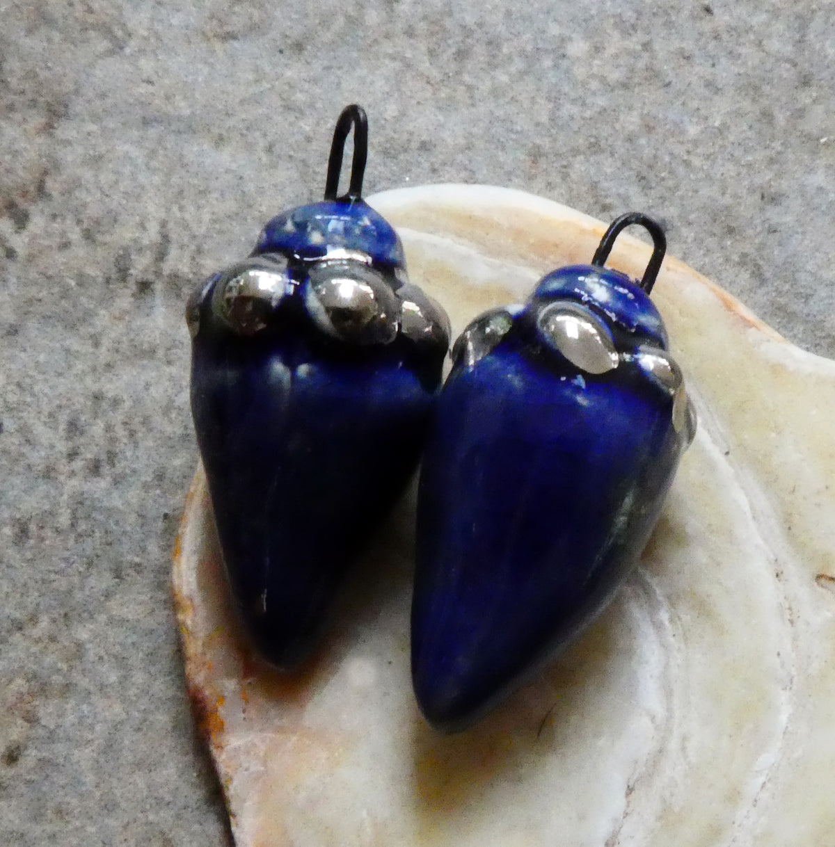 Ceramic Lustre Specked Pointy Charms - Mirror Blue