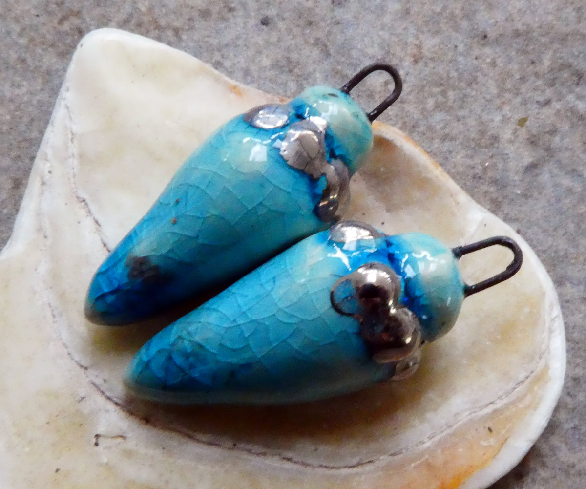 Ceramic Lustre Specked Pointy Charms - Taunton Turquoise