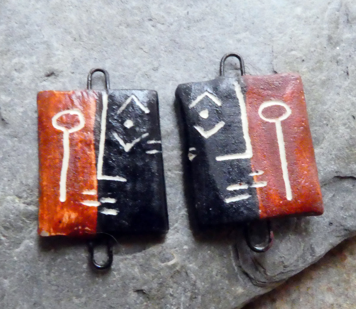 Ceramic Sgraffito Face Earring Charms #3