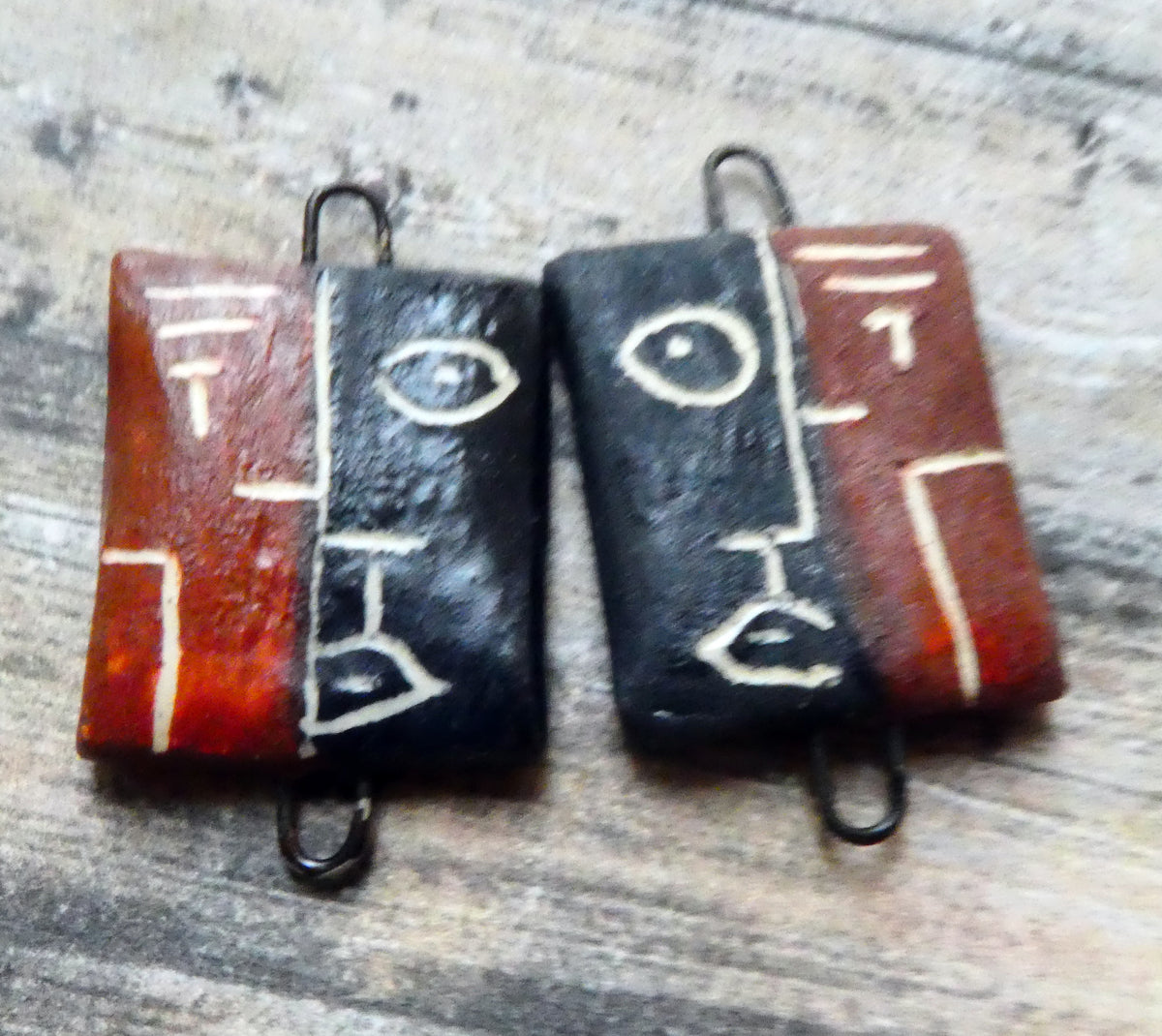 Ceramic Sgraffito Face Earring Charms #5