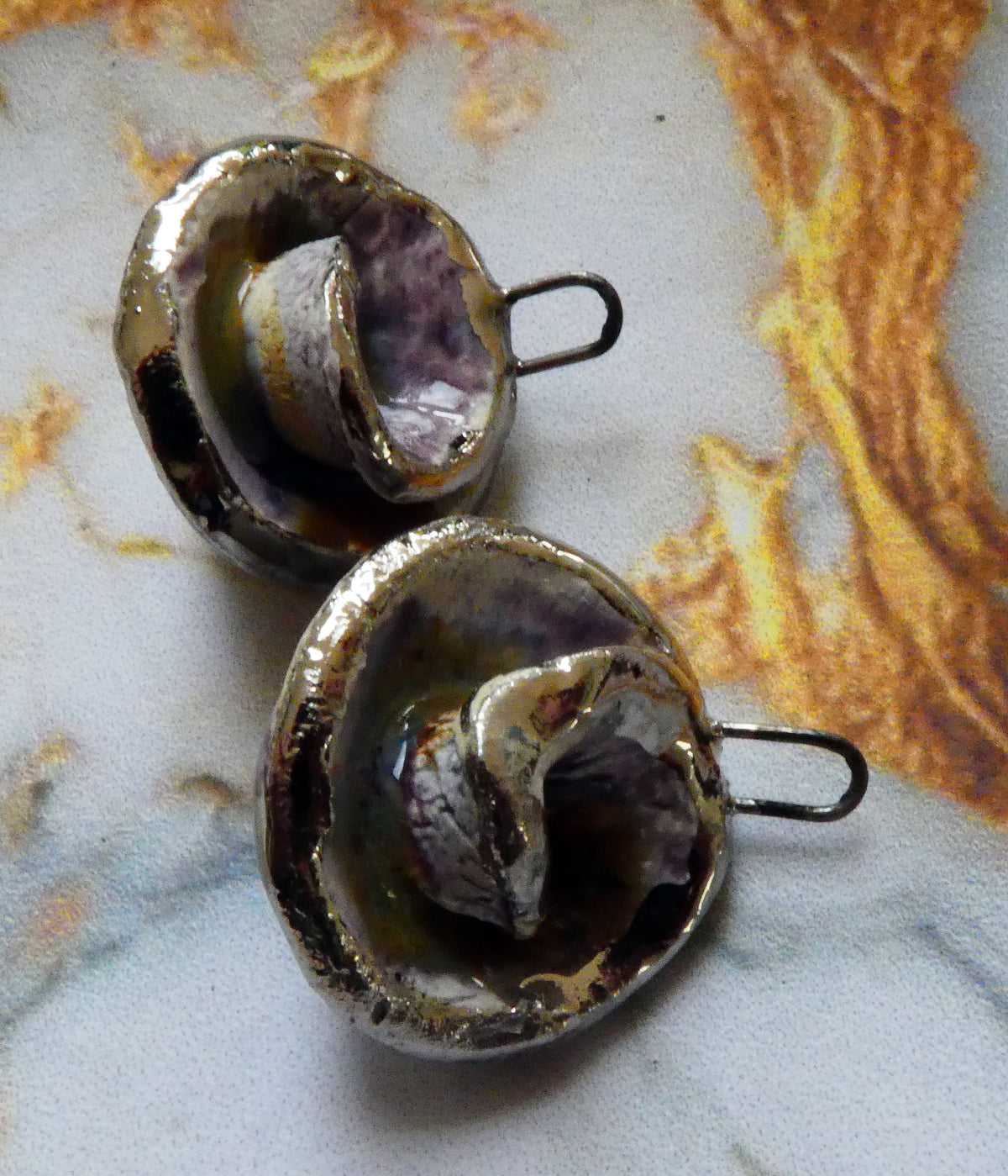 Ceramic Lustre Rimmed Coiled Charms - Cosmic Grape