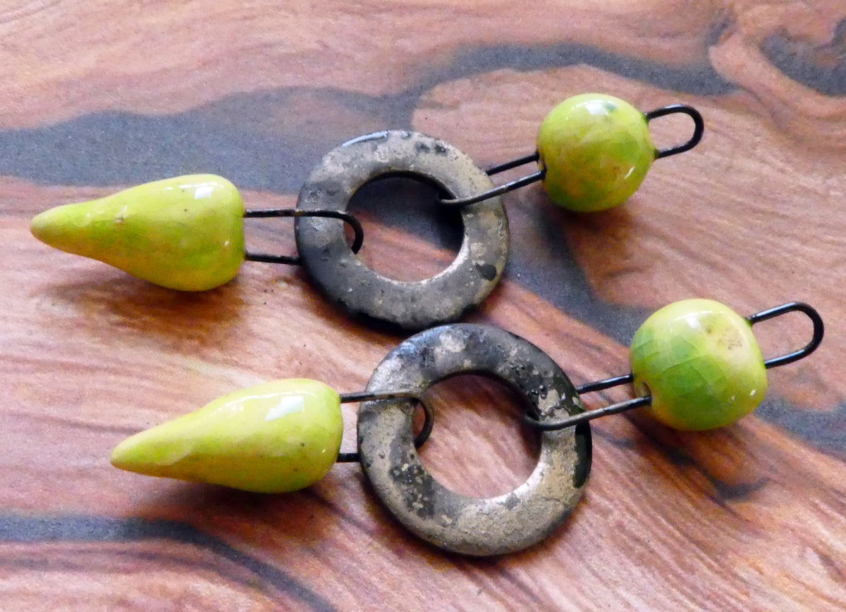 Ceramic Grungy Hoopy Dangles - Lime