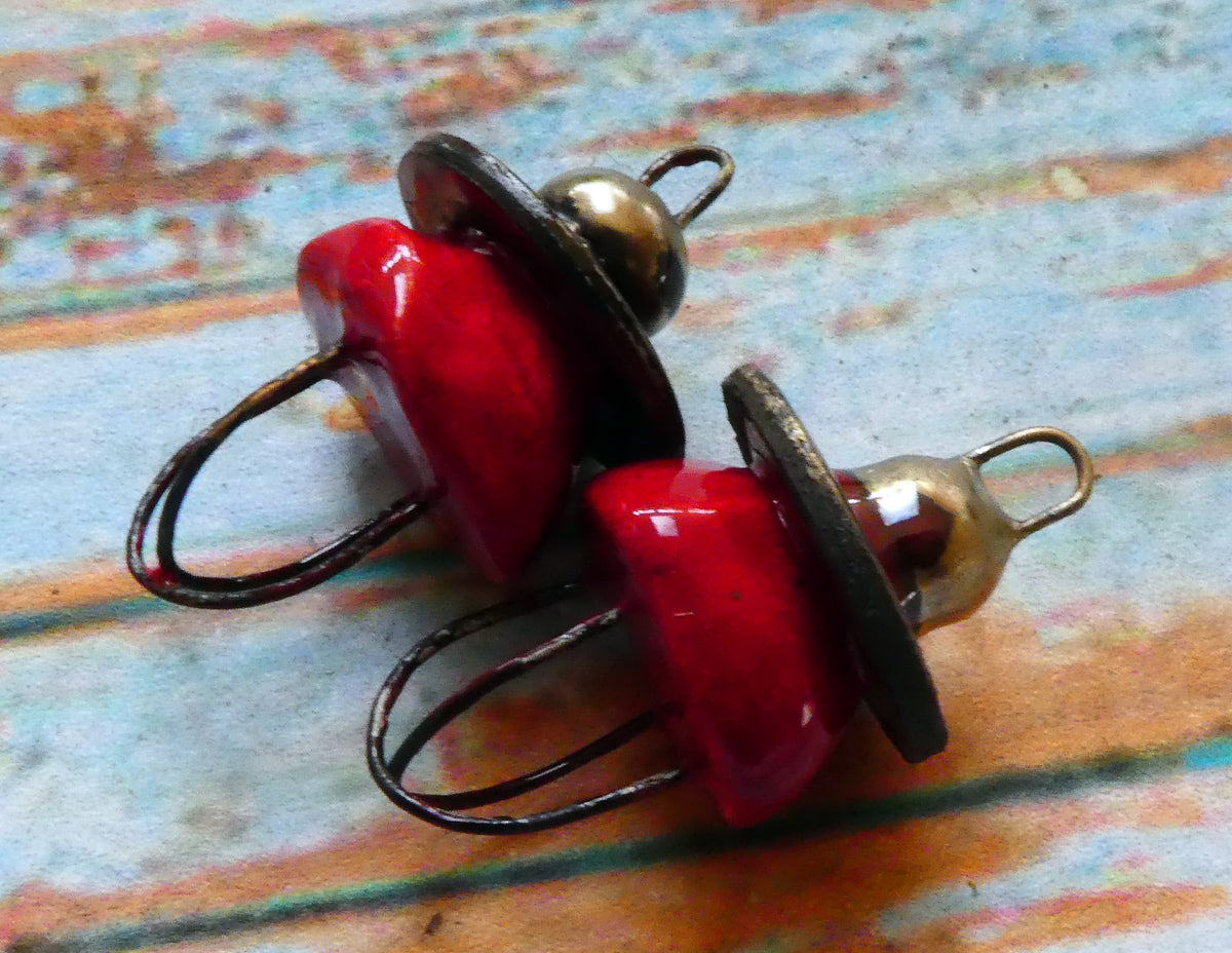 Ceramic Grungy Hoopy Connectors- Red