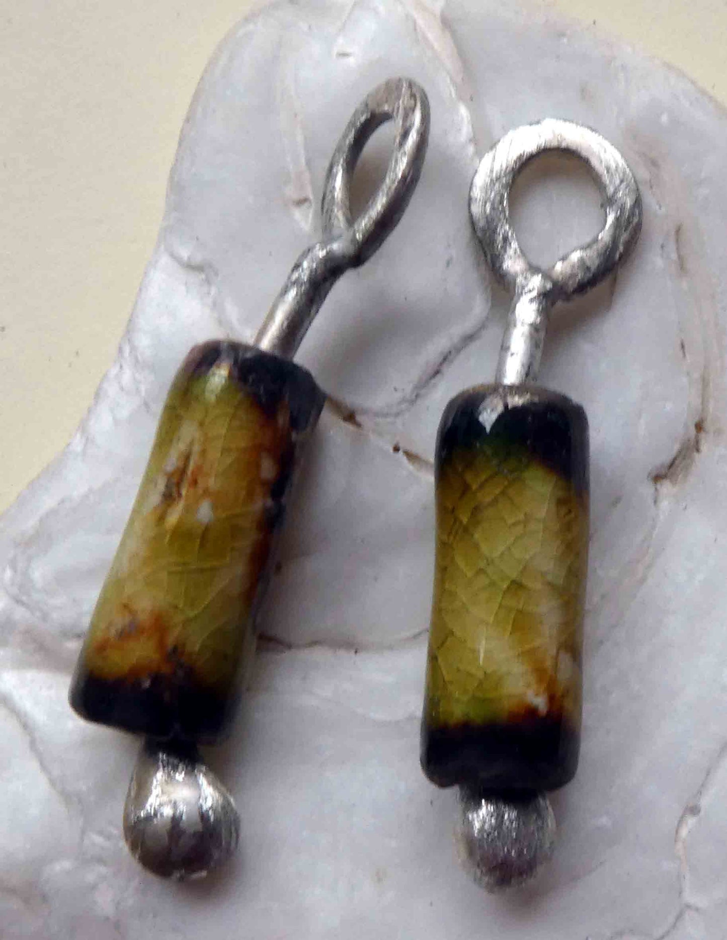 Sterling Silver Droplet Sticks with Ceramic Glazed Tubes - Dune