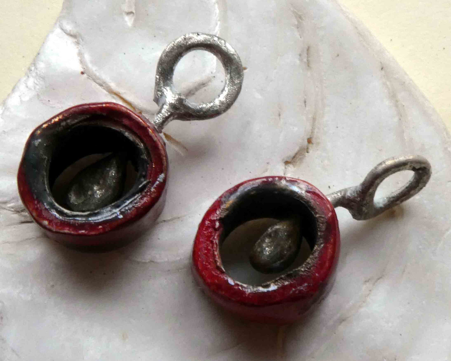 Sterling Silver Droplet Sticks with Ceramic Glazed Hoops - Red